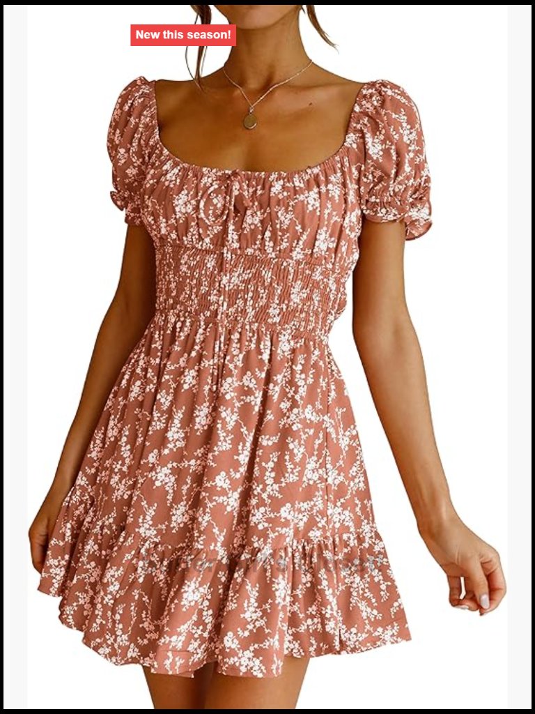 Square Neck Puff Sleeve Smocked Mini Dress - Boho Floral